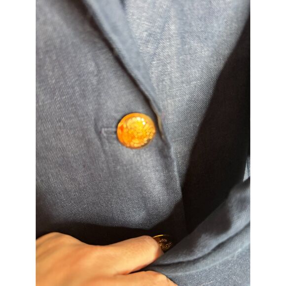 Chaps Navy Linen Blazer Gold Crest Nautical Academia Buttons Preppy Size 14 - Picture 6 of 8